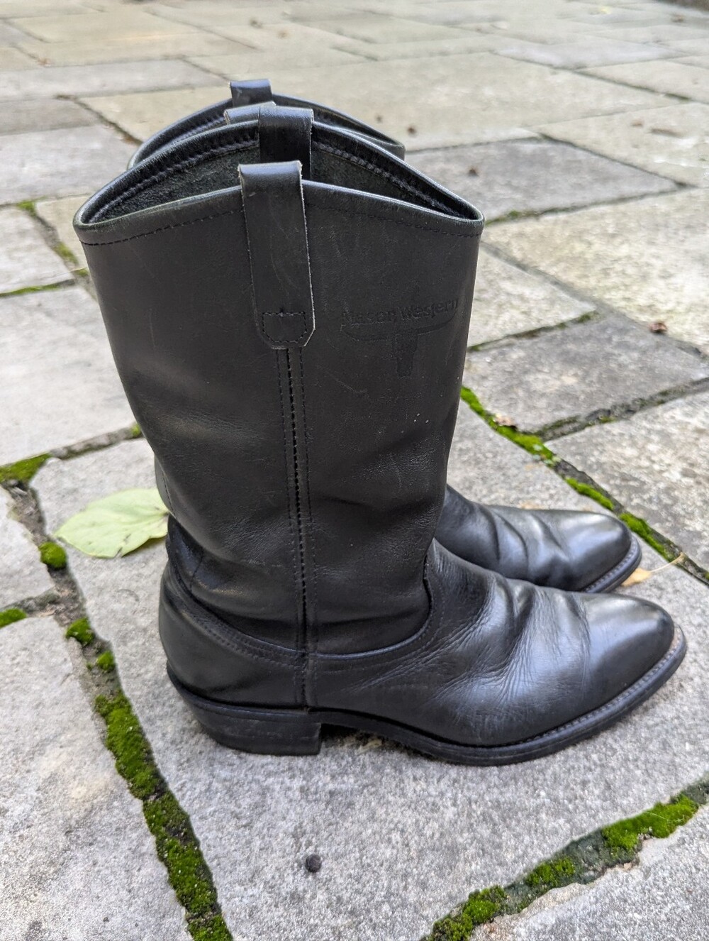 Mason Western Black Western Men’s Boots Sz 10.5 D genuine thick leather vibrum